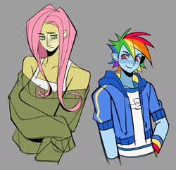 Size: 2048x1971 | Tagged: safe, artist:ymc0127, fluttershy, rainbow dash, human, equestria girls, g4, duo, duo female, female, gray background, simple background