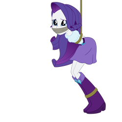 Size: 2500x2500 | Tagged: safe, artist:nie-martw-sie-o-mnie, rarity, human, equestria girls, g4, arm behind back, bondage, boots, boots bondage, bound and gagged, cloth gag, clothes, female, femsub, gag, kidnapped, rarisub, rope, rope bondage, shoes, simple background, skirt, solo, submissive, suspended, suspension bondage, transparent background