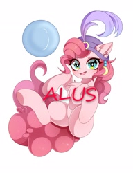 Size: 2000x2599 | Tagged: safe, artist:alus, pinkie pie, earth pony, pony, g4, female, madame pinkie, mare, simple background, solo, text, turban, white background