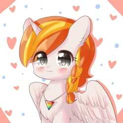 Size: 640x640 | Tagged: safe, artist:yilo, oc, oc only, oc:cokecoffee, alicorn, pony, alicorn oc, blushing, braid, chest fluff, cute, female, horn, jewelry, mare, pendant, solo, wings