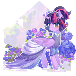 Size: 3067x3067 | Tagged: safe, artist:alus, twilight sparkle, alicorn, pony, g4, the last problem, abstract background, blushing, clothes, coronation dress, dress, female, flower, gown, mare, outline, second coronation dress, shoes, smiling, solo, twilight sparkle (alicorn), white outline