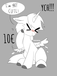 Size: 3000x4000 | Tagged: safe, artist:toxikil, oc, oc only, alicorn, bat pony, earth pony, pegasus, pony, unicorn, chibi, commission, gray background, horn, simple background, solo, ych example, your character here