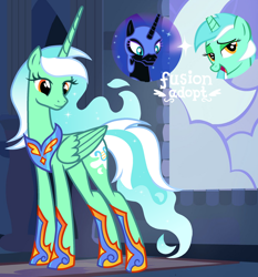 Size: 1280x1374 | Tagged: safe, artist:vi45, lyra heartstrings, nightmare moon, oc, oc only, alicorn, pony, g4, alicorn oc, concave belly, fusion, fusion:lyra heartstrings, fusion:nightmare moon, horn, long horn, slender, solo, tall, thin, wings