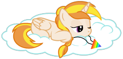 Size: 991x474 | Tagged: safe, oc, oc only, oc:cokecoffee, alicorn, pony, alicorn oc, braid, cloud, female, horn, jewelry, lying down, mare, on a cloud, pendant, prone, simple background, solo, transparent background, wings