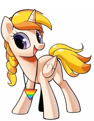 Size: 583x751 | Tagged: safe, oc, oc only, oc:cokecoffee, alicorn, pony, alicorn oc, braid, female, horn, jewelry, looking to the left, mare, open mouth, pendant, simple background, smiling, solo, white background, wings