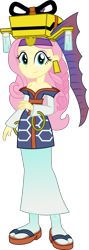 Size: 1315x3688 | Tagged: safe, artist:sketchmcreations, fluttershy, human, equestria girls, g4, alternate hairstyle, breasts, cleavage, clothes, cosplay, costume, dress, ear piercing, earring, female, jewelry, kimono (clothing), off shoulder, okami, piercing, sandals, simple background, socks, solo, transparent background, vector