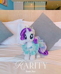 Size: 2687x3247 | Tagged: safe, rarity, pony, unicorn, g4, clothes, crown, dress, female, front view, horn, irl, jewelry, looking at you, necklace, photo, plushie, pony plushie, princess rarity, sitting, smiling, smiling at you, solo