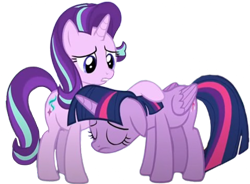 Size: 3415x2520 | Tagged: safe, edit, edited screencap, editor:homersimpson1983, screencap, starlight glimmer, twilight sparkle, alicorn, pony, unicorn, g4, background removed, duo, duo female, episode needed, female, horn, not a vector, simple background, transparent background, twilight sparkle (alicorn)