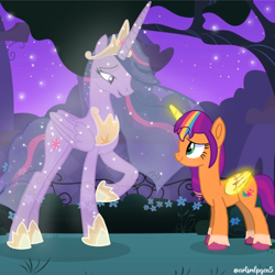 Size: 2048x2048 | Tagged: safe, artist:artsmlpgen5, sunny starscout, twilight sparkle, alicorn, g4, g5, duo, duo female, female, mane stripe sunny, older, older twilight, older twilight sparkle (alicorn), princess twilight 2.0, race swap, soul, sunny and her heroine, sunnycorn, twilight sparkle (alicorn)