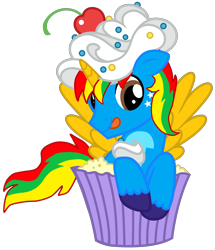 Size: 4334x5044 | Tagged: safe, artist:shieldwingarmorofgod, oc, oc only, oc:shield wing, alicorn, g4, alicorn oc, cupcake, food, horn, simple background, solo, transparent background, vector, wings