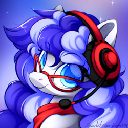 Size: 450x450 | Tagged: safe, artist:scarlet-spectrum, oc, oc only, oc:cinnabyte, pony, glasses, headphones, microphone, solo