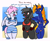 Size: 1922x1578 | Tagged: safe, artist:jargon scott, oc, oc only, oc:blood stain, oc:comet dust, oc:heavy weather, earth pony, pegasus, unicorn, anthro, beach, belly, belly button, big breasts, bikini, bow, breasts, cleavage, clothes, commission, crossed arms, dialogue, ears back, female, frown, furrowed brow, hair bow, hand on hip, horn, ocean, one-piece swimsuit, open mouth, open smile, pigtails, smiling, string bikini, striped swimsuit, swimsuit, teasing, thighs, thunder thighs, trio, trio female, twintails, water, wide hips