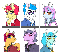 Size: 2000x1800 | Tagged: safe, artist:komodon, earth pony, pegasus, pony, unicorn, female, horn, male, mare, ponified, stallion, yakuza