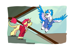 Size: 2500x1700 | Tagged: safe, artist:komodon, pegasus, pony, unicorn, horn, kasuge ichiban, kitamura giichi, ponified, yakuza