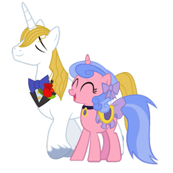 Size: 605x605 | Tagged: safe, artist:90sigma, artist:chir-miru, edit, vector edit, prince blueblood, royal ribbon, pony, unicorn, g4, ^^, blueribbon, crack shipping, duo, duo male and female, eyes closed, female, horn, male, mare, open mouth, open smile, shipping, simple background, smiling, stallion, straight, transparent background, vector