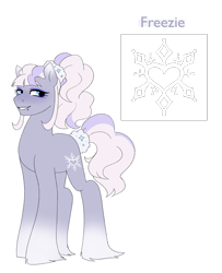 Size: 1620x2000 | Tagged: safe, artist:aztrial, oc, oc only, oc:freezie, earth pony, pony, beauty mark, blue eyes, earth pony oc, eyeshadow, female, gradient legs, grin, long feather, makeup, mare, offspring, parent:double diamond, parent:marble pie, parents:diamarble, ponytail, simple background, smiling, solo, unshorn fetlocks, white background