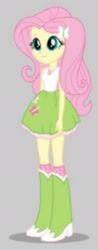 Size: 736x1869 | Tagged: safe, fluttershy, equestria girls, g4, boots, clothes, geode of fauna, gray background, high heel boots, magical geodes, shirt, shoes, simple background, skirt, socks, solo