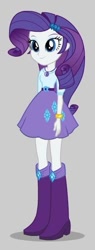 Size: 209x551 | Tagged: safe, rarity, equestria girls, g4, belt, boots, clothes, geode of shielding, gray background, high heel boots, magical geodes, shirt, shoes, simple background, skirt, solo