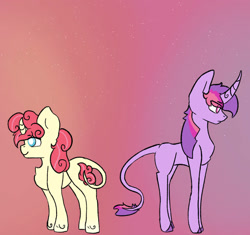 Size: 923x866 | Tagged: safe, artist:summerbeachyt, oc, oc only, oc:berry, oc:star, pony, unicorn, duo, duo female, female, gradient background, horn, leonine tail, tail