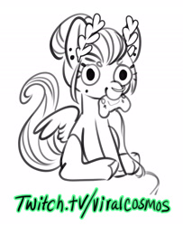 Size: 2192x2700 | Tagged: safe, artist:opalacorn, oc, oc only, oc:void, pegasus, pony, controller, female, grayscale, laurel wreath, mare, mole, monochrome, nose piercing, nose ring, partial color, piercing, simple background, sitting, smiling, solo, white background