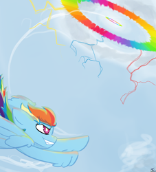 Size: 1000x1100 | Tagged: safe, artist:summerbeachyt, rainbow dash, pegasus, pony, g4, cloud, flying, leg fluff, sky, solo, sonic rainboom