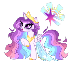 Size: 3768x3360 | Tagged: safe, artist:afterglory, oc, oc only, alicorn, pony, g4, adoptable, alicorn oc, base used, colored hooves, colored pupils, crown, eye clipping through hair, eyeshadow, female, folded wings, gold hooves, hooves, horn, jewelry, long mane, long tail, magical lesbian spawn, makeup, mare, multicolored mane, multicolored tail, offspring, open mouth, open smile, parent:princess celestia, parent:twilight sparkle, parents:twilestia, peytral, pink coat, purple eyes, purple eyeshadow, purple pupils, raised hoof, regalia, sash, shiny hooves, simple background, smiling, solo, sparkly mane, sparkly tail, tail, tiara, transparent background, unicorn horn, wavy mane, wavy tail, wings