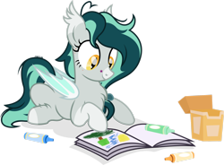 Size: 1920x1410 | Tagged: safe, artist:cirillaq, oc, oc only, oc:cuddly cloud, bat pony, pony, g4, coloring book, crayon, female, lying down, mare, prone, simple background, solo, transparent background