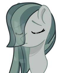 Size: 1003x1080 | Tagged: safe, artist:xinjinjumin293104353261, marble pie, earth pony, pony, g4, bust, eyes closed, female, frown, mare, portrait, simple background, solo, white background