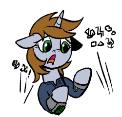 Size: 643x617 | Tagged: safe, artist:brella, oc, oc only, oc:littlepip, pony, unicorn, fallout equestria, bust, clothes, female, gif, horn, jumpsuit, mare, non-animated gif, open mouth, outline, pipbuck, portrait, simple background, solo, transparent background, vault suit, white outline