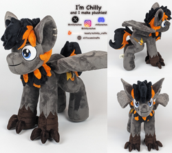 Size: 2160x1920 | Tagged: safe, artist:chillynachos, oc, oc only, oc:crafted sky, hippogriff, pony, commission, commission open, craft, ear piercing, irl, multiple views, photo, piercing, plushie, pony plushie, solo