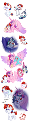 Size: 1400x5800 | Tagged: safe, artist:cloud-roots, princess cadance, shining armor, oc, oc:prince scarlet heart, alicorn, pony, unicorn, g4, baby, baby pony, colt, family, female, foal, group hug, holding a pony, horn, hug, levitation, magic, male, mare, offspring, parent:princess cadance, parent:shining armor, parents:shiningcadance, ship:shiningcadance, shipping, simple background, spit up, spread wings, stallion, straight, telekinesis, tongue out, white background, wings