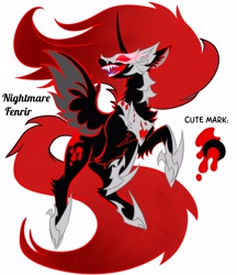 Size: 3456x4005 | Tagged: safe, artist:r-cang, oc, oc:nightmare fenrir, alicorn, pony, glowing, glowing eyes, not nightmare moon, open mouth, open smile, red eyes, sharp teeth, simple background, smiling, solo, teeth, white background