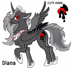 Size: 2904x2732 | Tagged: safe, artist:r-cang, oc, oc only, oc:diana, alicorn, pony, female, gray coat, mare, ref, simple background, solo, white background