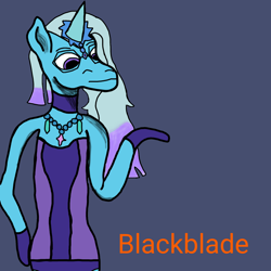 Size: 1280x1280 | Tagged: safe, artist:blackblade360, comet (g5), auroricorn, anthro, g5, clothes, comet, crossdressing, digital art, femboy, gloves, gradient mane, horn, ibispaint x, jewelry, looking down, male, necklace, pony ears, signature, solo