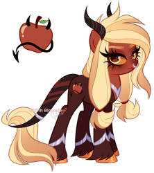 Size: 1286x1446 | Tagged: safe, artist:gihhbloonde, oc, oc only, unnamed oc, demon, demon pony, hybrid, adoptable, colored hooves, colored sclera, female, freckles, golden eyes, hooves, interspecies offspring, jewelry, leonine tail, looking at you, nose piercing, nose ring, offspring, orange sclera, parent:applejack, parent:lord tirek, parents:tirekjack, peytral, piercing, ring, shiny hooves, simple background, solo, tail, tail ring, thick eyelashes, transparent background, unshorn fetlocks, yellow eyes