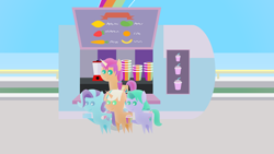 Size: 1920x1080 | Tagged: safe, artist:carrotorangelight, glory (g5), peach fizz, seashell (g5), sunny starscout, alicorn, pony, g5, colored, drink, female, pippsqueak trio, pippsqueaks, pointy ponies, race swap, smoothie, smoothie cart, sunnycorn