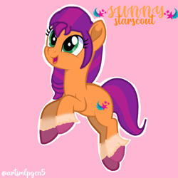 Size: 2048x2048 | Tagged: safe, artist:artsmlpgen5, sunny starscout, earth pony, pony, g4, g5, female, g5 to g4, generation leap, jumping, mare, solo