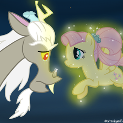 Size: 4096x4096 | Tagged: safe, artist:artsmlpgen5, discord, fluttershy, draconequus, pegasus, pony, g4, g5, spoiler:g5comic, duo, duo male and female, female, male, old man discord, spirit