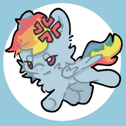 Size: 768x768 | Tagged: safe, artist:zhixidezhouxiansheng, rainbow dash, pegasus, pony, g4, angry, beanbrows, cheek fluff, chest fluff, chibi, circle background, cross-popping veins, cute, emanata, eyebrows, madorable, solo