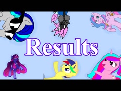 Size: 640x480 | Tagged: safe, artist:oblivionfall, artist:sophia mei, oc, oc only, oc:art star, oc:flutterpaws, oc:flutters, oc:sophia mei, oc:sour patch, pegasus, pony, unicorn, blue background, horn, simple background, sunglasses, youtube thumbnail