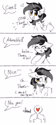 Size: 1609x3607 | Tagged: safe, artist:morningbullet, oc, oc:noot, earth pony, pony, blushing, comic, heart, simple background, speech bubble, sweat, text, white background