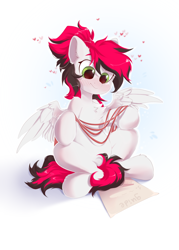 Size: 2500x3500 | Tagged: safe, artist:kebchach, oc, oc only, oc:siren, pegasus, pony, blushing, female, heart, high res, mare, pegasus oc, rope, sitting, smiling, solo, spread wings, tail, wings