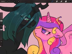 Size: 2224x1668 | Tagged: safe, artist:numetalalicorn, princess cadance, queen chrysalis, alicorn, changeling, changeling queen, pony, g4, duo, screenshots