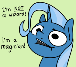 Size: 2048x1815 | Tagged: safe, artist:ewoudcponies, trixie, pony, unicorn, g4, bust, dialogue, female, green background, horn, mare, simple background, solo, talking to viewer