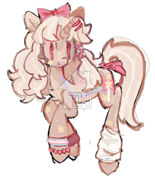 Size: 773x878 | Tagged: safe, artist:dddddaxie998839, oc, oc only, oc:rainbow droplet, pony, unicorn, 2023, blonde mane, blonde tail, bow, bracelet, brown eyelashes, brown sclera, chest fluff, clothes, colored eyelashes, eyelashes, female, female oc, hair accessory, hairclip, horn, jewelry, leg markings, leg warmers, long mane, long tail, mane accessory, obtrusive watermark, old art, open mouth, open smile, pink bow, pride, pride flag, red eyes, simple background, smiling, solo, star mark, stars, striped mane, striped tail, tail, tail bow, tan coat, toyhouse watermark, trans female, transgender, transgender oc, transgender pride flag, transparent background, unicorn horn, unicorn oc, watermark, wristband