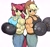 Size: 2773x2583 | Tagged: safe, artist:matchstickman, apple bloom, applejack, earth pony, anthro, matchstickman's apple brawn series, g4, apple bloom's bow, apple brawn, apple sisters, applejack's hat, applejacked, back to back, barbell, biceps, big breasts, bow, breasts, busty apple bloom, busty applejack, clothes, cowboy hat, deltoids, denim, dumbbell (object), duo, duo female, female, hair bow, hat, high res, jeans, looking at each other, looking at someone, mare, muscles, muscular female, older, older apple bloom, pants, pecs, siblings, simple background, sisters, smiling, smirk, triceps, vein, weight lifting, weights, white background, workout