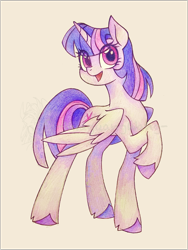 Size: 1536x2048 | Tagged: safe, artist:shiwei90823, twilight sparkle, alicorn, pony, g4, colored pencil drawing, female, full body, mare, open mouth, open smile, smiling, solo, traditional art, twilight sparkle (alicorn)