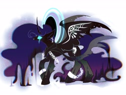 Size: 4608x3456 | Tagged: safe, artist:r-cang, princess luna, alicorn, pony, g4, alternate design, alternate universe, chains, concave belly, crying, female, full body, mare, side view, simple background, slender, solo, spread wings, thin, white background, wings