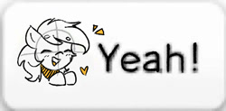 Size: 640x315 | Tagged: safe, artist:morningbullet, oc, oc only, oc:noot, earth pony, pony, heart, meme, miiverse, open mouth, simple background, smiling, solo, white background, yeah, yeah! (miiverse)