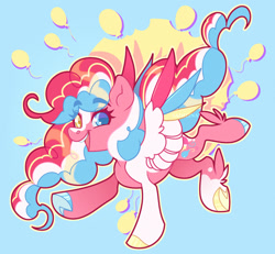 Size: 1024x946 | Tagged: safe, artist:sadelinav, pinkie pie, pegasus, pony, g4, colored wings, heterochromia, multicolored wings, pegasus pinkie pie, race swap, solo, wings